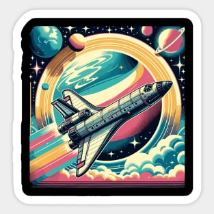 Orbital Dreams: Retro Shuttle Over Cosmic Vistas Sticker